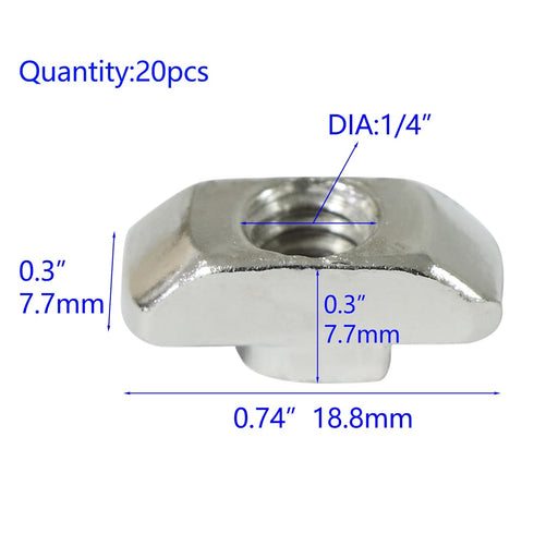 1/4"-20 Threaded Standard Steel Drop in T-Nut, Accessory Hardware Nuts for 15 40 Series Aluminum Profiles