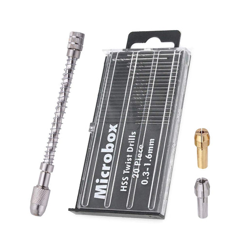 Manual Hand Drill Pin Vise + 20pcs Mini Drill Bit Set + 2pcs Drill Bit Chuck, Micro Tool for Jewelry Making, DIY, Wood,