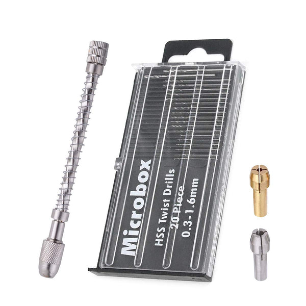 Manual Hand Drill Pin Vise + 20pcs Mini Drill Bit Set + 2pcs Drill Bit Chuck, Micro Tool for Jewelry Making, DIY, Wood,