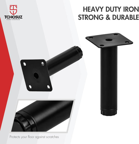 TCHOSUZ 5 inch 12cm Pack 4 / Adjustable Metal Furniture Legs, of Round Black Iron Heavy Duty Sofa Legs, DIY Replacement
