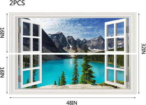 Fake Window for Walls Decal, Faux Windows Poster Picture Open Landscape Wall Art Decor, Natural Scenery Mural (48"x32")