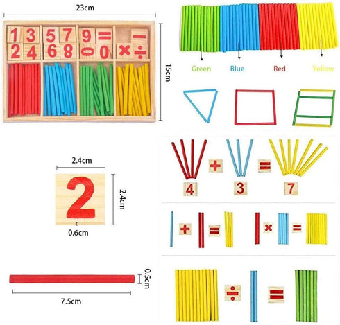 Umbresen Montessori Toys Math Educational Toy - Wooden Intelligence Sticks, Number Cards, Counting Rods with Box