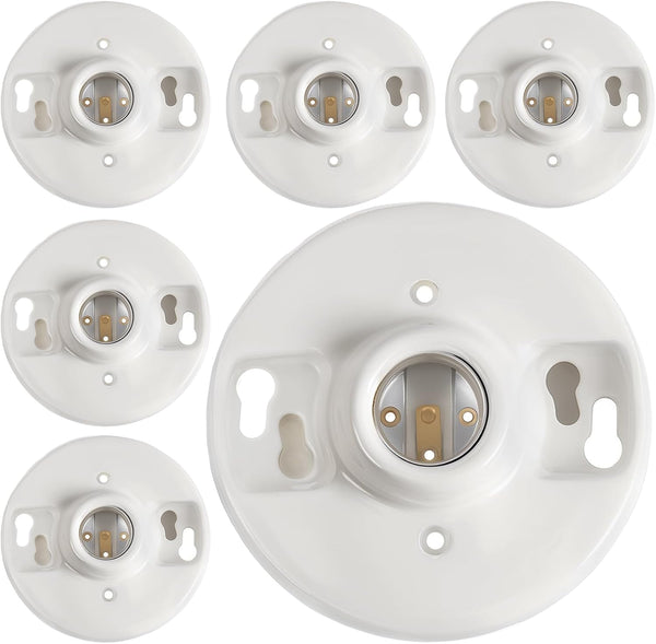 Saysurey 6 Pcs E26 Medium Base Ceiling Lamp Holder Keyless Light Sockets White