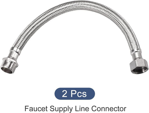 Faucet Supply Line Connector (400mm/16") 2Pcs, 304 Stainless Steel Water Supply Hose Connector.
