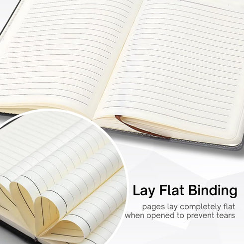 Leather Journal A5 with Pen Compartment, Leather Bound for Women Men, Daily Travel Diary Writing Journal (Black with