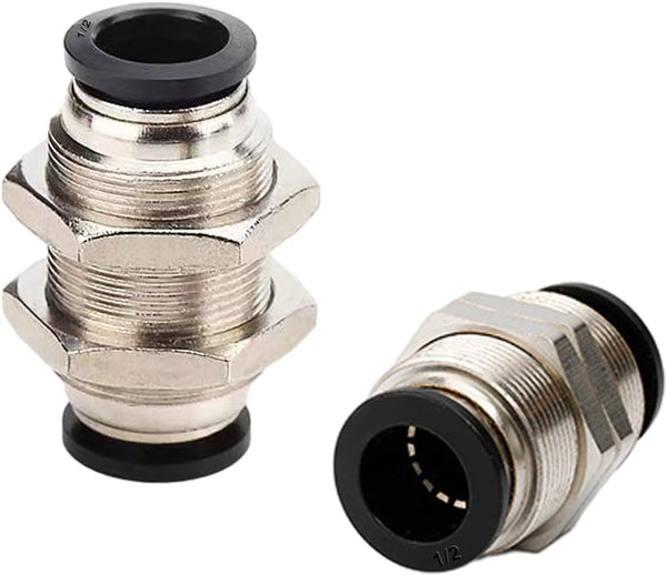 2Pcs Pneumatic Bulkhead Union 1/2" x 1/2" Tube OD Push to Connect Fitting