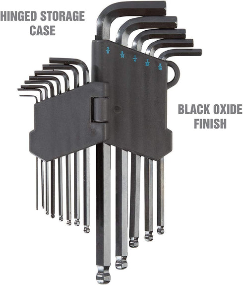 OEMTOOLS 24287 13-Piece SAE Hex Key Set, Long Arm Ball End Allen Wrench Set with Storage