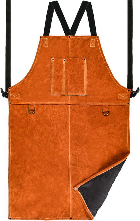Leather Welding Work Apron - Heat Resistant & Flame Resistant Bib Apron,