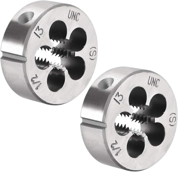 uxcell 1/2-13 UNC Round Die, Machine Thread Right Hand Threading Die, Alloy Tool Steel Screw Thread Cutting Die, 2pcs