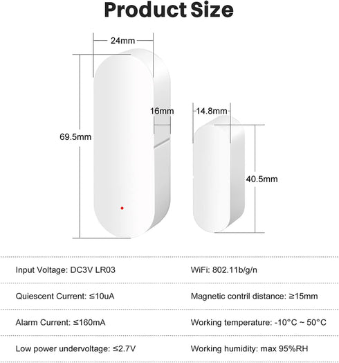 WiFi Door Sensor, Smart Window Contact Sensor, App Alerts, Compatible with Alexa Google Assistant