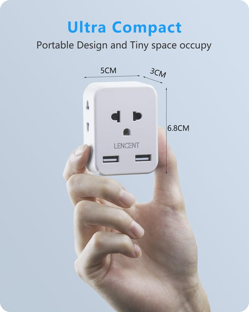 LENCENT EU to US Plug Adapter, European to USA Outlet Adaptor with 2 USB, Europe to American Outlet, 3-Sided Outlet