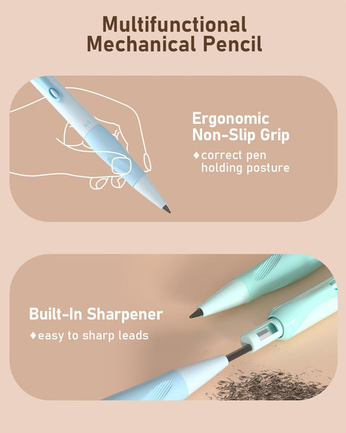 Nicpro 31PCS Pastel Mechanical Pencil Set in Case, Cute 0.5, 0.7, 0.9 mm & 2.0 mm Mechanical Pencils with 15 Tube Lead