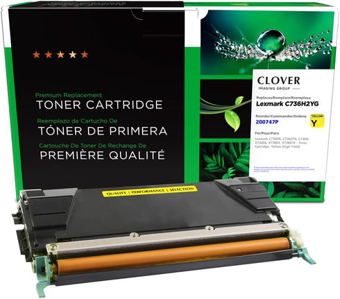 Clover Remanufactured Toner Cartridge for Lexmark C736/X736/X738, Yellow, High Yield