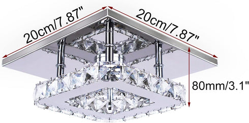 Small Led Chandelier Semi Flush Mount Crystal Lighting Modern Ceiling Crystal Lamp for Bedrooms Dinning Rooms Hallway