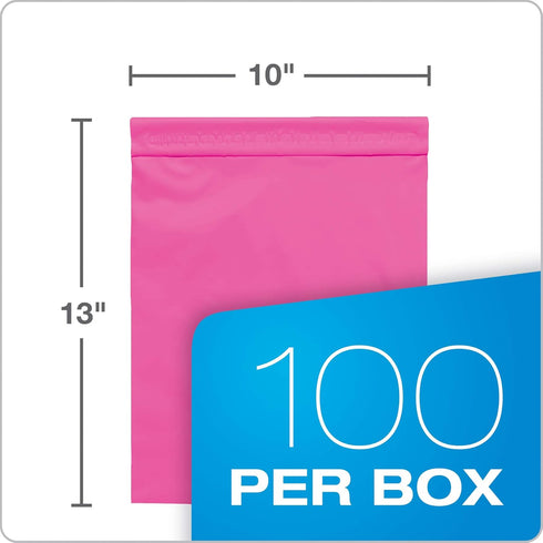 Quality Park Large Poly Mailers, 10 x 13 Lightweight Shipping Envelopes, Box of 100, Pink with Redi-Strip Closure
