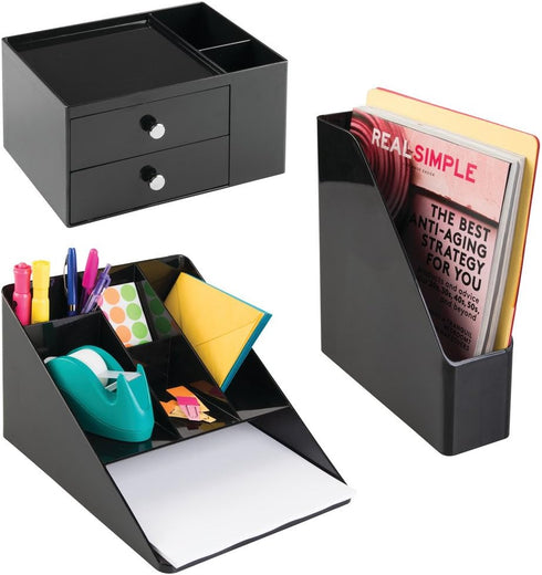 iDesign Office Supplies Desk Organizer, 2 Drawers for Staplers, Scissors, Pens, Markers, Black