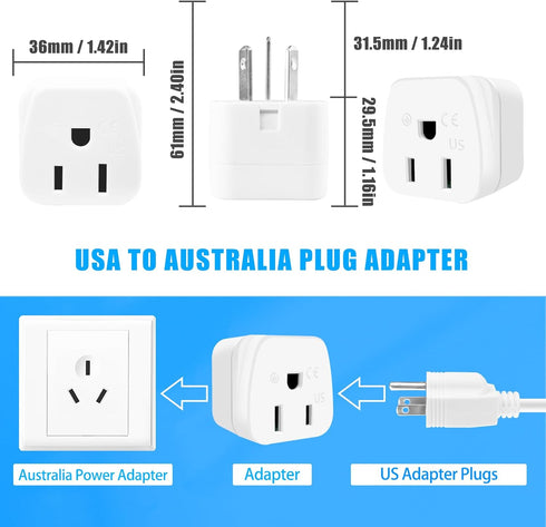 New Zealand Power Adapter, USA to Australia Plug Adapter, 2Pack Travel Adapter for Argentina, China, Type I