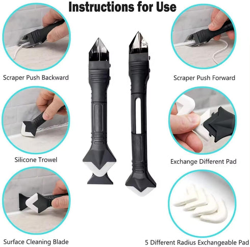 2 Pack 3-IN-1 Caulk Tool, for Removal and Application in Bathroom, Kitchen, and Window Sealing