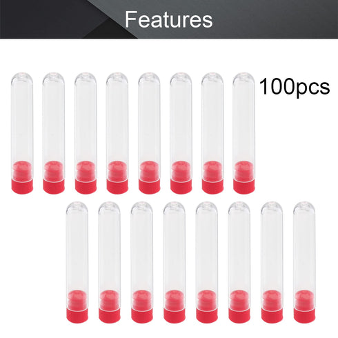 Othmro 100pcs Clear Plastic Test Tubes with Red Caps, 12x60mm Mini Test Tubes for Jewelry and Specimen