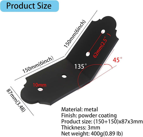 4Packs 6" Heavy Duty Flush Inside 45-Degree Angle Bracket Decorative Knee Braces, Outside 45 Degree Mount Bracket