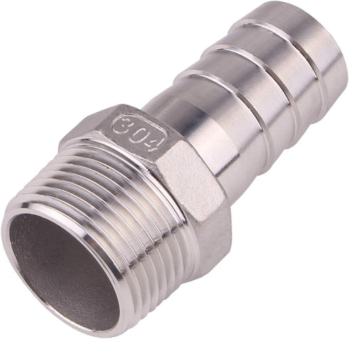 DERNORD Stainless Steel Hose Barb x NPT Male Fitting, 1", Pack of 2