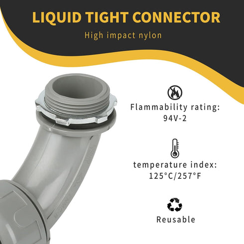 Conduit Connectors, 1-1/4 Inch Liquid Tight Connector NPT Non-Metallic for PVC Electrical Flexible Conduit Fittings, 90