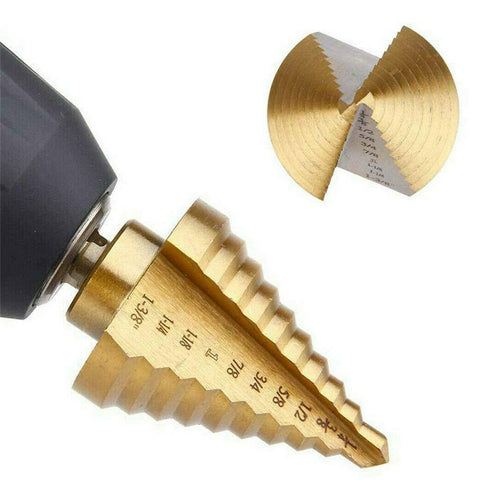 Titanium Step Drill Bit, Zhushan High Speed Steel Cone Bits, Double Cutting Blades for Sheet Metal