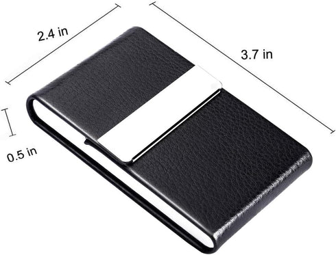 JuneLsy PU Leather Business Card Holder Case, Magnetic Shut Pocket Carrier for Men & Women, Pack of 2 (Black/Blue)
