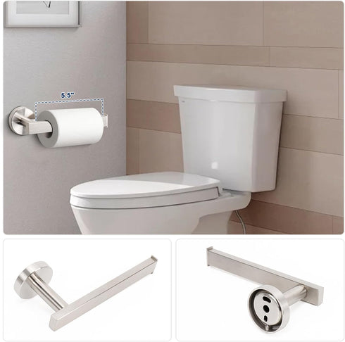 5 Set 304 24" 2 NearMoon Pieces Bathroom Hardware Stainless Steel, Square Towel Rack Kit - Towel Rod + Towel Ring +