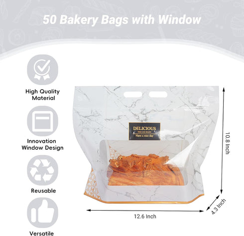 50 Packaging, (12.6x10.8") Funcoo Pcs Plastic Bread Bags for Homemade Sourdough Bread Bakery Storage Bags with Window