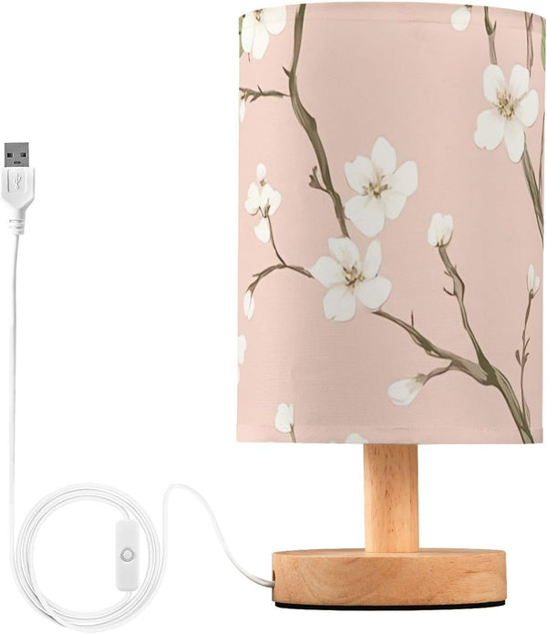 Sgaesgte Pink Floral LED Table Lamp, Bedside Lamp with Linen Lampshade, Flicker-Free Eye