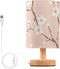 Sgaesgte Pink Floral LED Table Lamp, Bedside Lamp with Linen Lampshade, Flicker-Free Eye