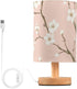Sgaesgte Pink Floral LED Table Lamp, Bedside Lamp with Linen Lampshade, Flicker-Free Eye