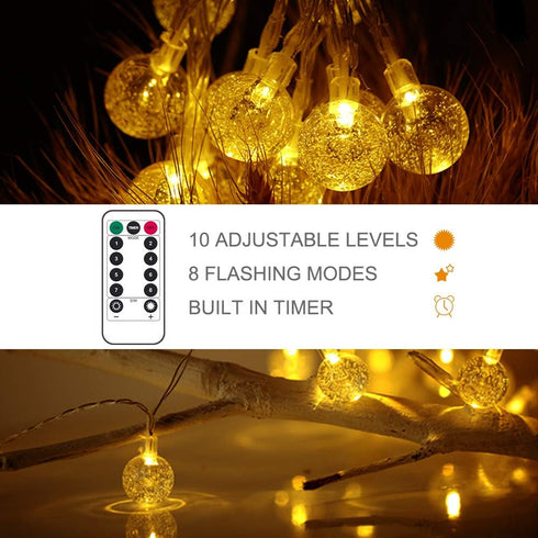 Metaku Globe Fairy Lights Battery Operated, 33ft 80LED String Lights with Remote for Indoor Outdoor Hanging Decorative