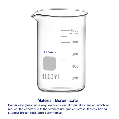 Glass Beaker, 1 Pack Borosilicate Graduated Low Form Griffin Beaker with Pouring Spout, 1000 ml, Lab Use