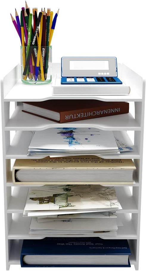 Natwind 7 Tiers Paper Organizer for Desk - White File Holder, Mail Letter Tray & Document Storage Rack for Home Office