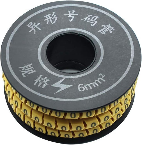 10 Rolls of 0-9 Number Tube, Yellow Flexible PVC Concave Cable Wire Markers Label Tag (6mm2)
