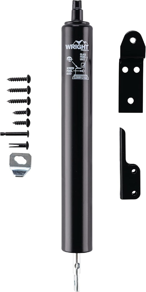 Wright Products Light Duty Pneumatic Screen Door Closer with Head Jamb Bracket, Adjustable Speed, Black