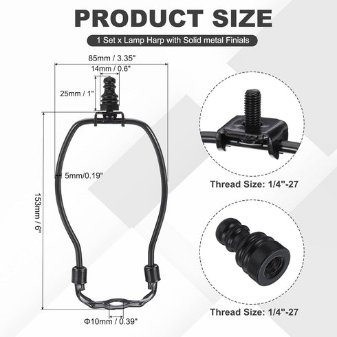 6 Inch 1" 1 Set PATIKIL Lamp Harp Kit with Tall Iron Finial, Heavy Duty Bracket with Standard Saddle & Finial