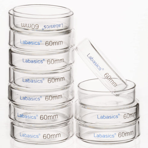 10pk Glass Petri Dishes, 60x15 mm, Autoclavable Borosilicate Glass Cell Culture Dishes with Clear Lid