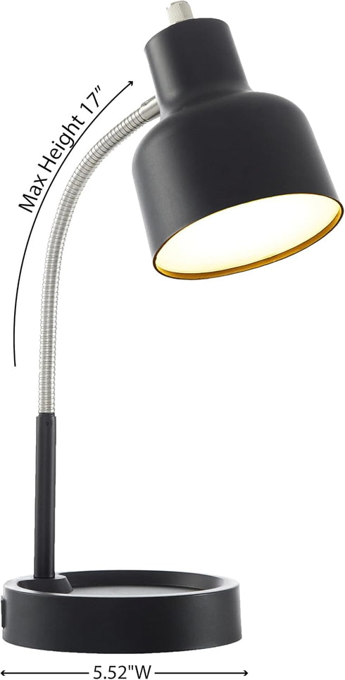 Generic 17" LED Catch-All Base & AC Outlet Adjustable Flexible Desk Lamp (Black)