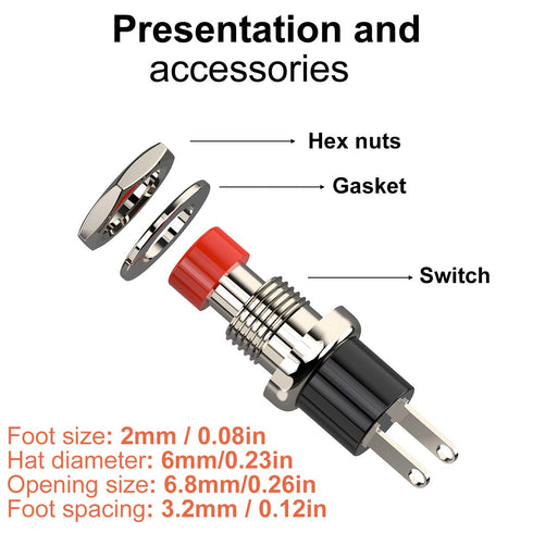 Momentary Push Button Switch, 10pcs Mini SPST Pushbutton Switches with Red Cap, 1A 250VAC Wire Normally Open(NO)