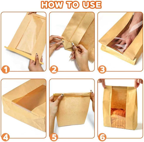 100 14"x8.3"x3.5" Packaging Pcs Large Bread Bags with Tin Tie & Clear Window, Paper Bakery Bags for Homemade Sourdough