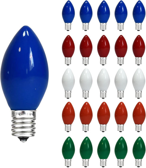 C7 Replacement Bulbs, Multicolor Christmas Light Bulbs, E12 Candelabra Base, 5Watt Incandescent