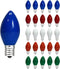 C7 Replacement Bulbs, Multicolor Christmas Light Bulbs, E12 Candelabra Base, 5Watt Incandescent