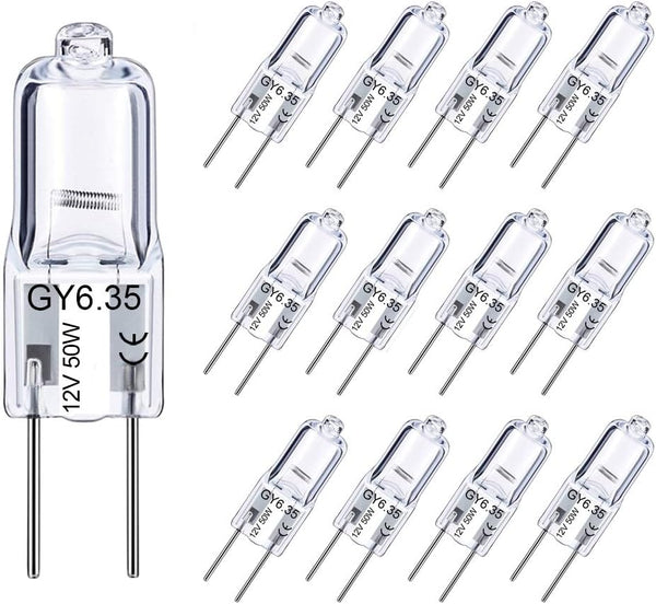 GY6.35 Halogen Bulb 50W, 12 Pack Dimmable GY6.35 Light Bulb, Warm White 2700K, AC/DC 12V