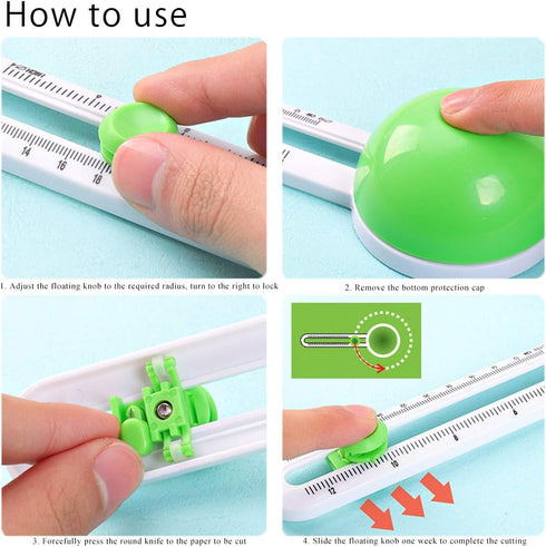 Circle Cutter Paper Trimmer Scrapbooking Tool, Rotary Cutter for Cardstocks (Includes 3 Blades) (Green)
