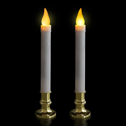 Pack 2 5/19 FURORA LIGHTING LED White Taper Candles with Gold Holders of with Timer, Elegant Flameless Glow for Home