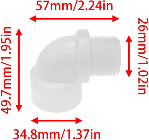 White 3/4 inch 90 Degree Elbow PVC Male to Female Thread Adapter Pipe Pressure Fittings (4pcs)