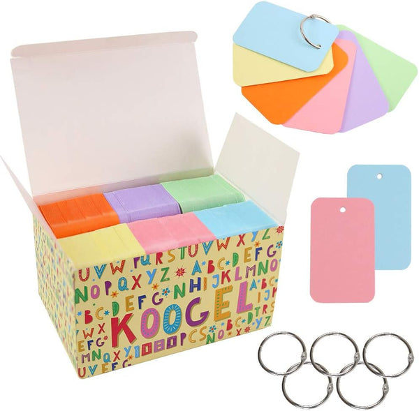 Koogel 1080 Pcs Colored Index Cards, 6 Kinds of Blank Notecards for School Learning and Recipes